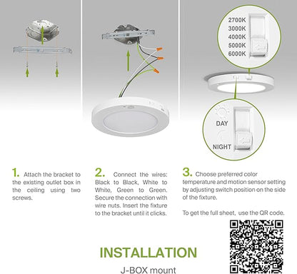 ASD LED 7" Round Flush Mount Ceiling Light Fixture, Low Profile Surface Lighting | 5CCT, Motion Sensored, Ultra-Thin, ETL Listed | 15W 900LM 2700-6000K 120V | Kitchen, Bedroom, Hallway Lamp | White