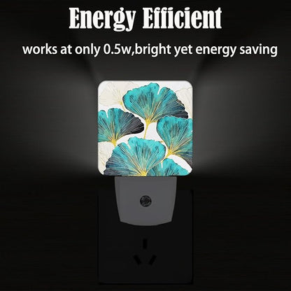 FSHVQKD Green Ginkgo Leaves Night Light,Plug Into Wall Decor for Stairway,Hallway,Kitchen,Dusk to Dawn Sensor Nightlights for Boys/Girls/Women/Men Room Gifts