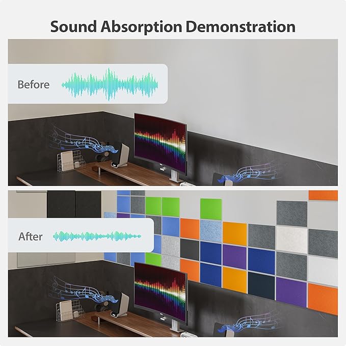 Amantech 12 Pack Acoustic Panels Self Adhesive Sound Proof Foam, High Density Sound Acoustic Panel, 16X12X0.4 Inch 4:3 Rectangle Panels in Home, Office, Reccording Room, Studio (Moonlight Grey)