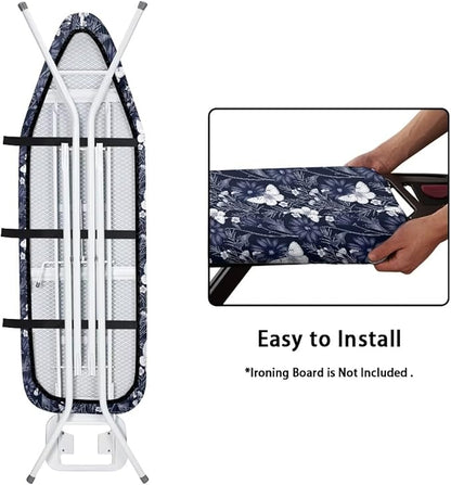 ZCFYGDX Ironing Board Covers Butterfly Blue Flower Print Lightweight & Breathable Anti-Slip & Wear-Resistant(17 x 49 in) Hook & Loop Elastic Edge Easy to Install, Scorch Resistant Decor Size-M
