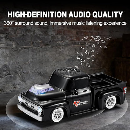 Vintage Pickup Truck Bluetooth Speaker, Retro Truck Model with HD Sound, Built-in Mic, LED Party Lights, TWS Dual Pairing, Multi-Interface Output, Portable Outdoor Speaker for Parties & Beach (BLACK)