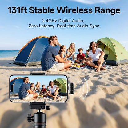Yuaceuco Mini Wireless Lavalier Microphone for iPhone ipad Android, Noise Reduction and Mute, 33h Charging Case, AI Voice Changer, 131FT Range, Mini Lapel Mic for Video Recording, Vlogging, YouTube