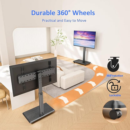 Afaloona Rolling TV Stand, Portable Mobile TV Stand for 32-75 Inch TVs up to 110 lbs, 18 Adjustable Heights, Max VESA 600x400mm, Rolling TV Cart on Wheels with Mount for Bedroom, Office, Outdoor