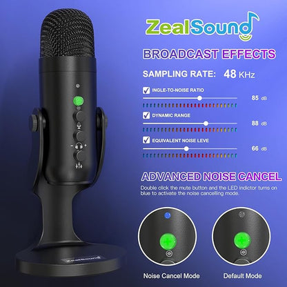 ZealSound Podcast Microphone, Podcast Equipment Bundle for iPhone PC iPad Android, Dual Wireless USB Mic 2.4GHz with Noise Reduction, Tap to Mute, Monitor Gain for Streaming, Recording, YouTube,TikTok