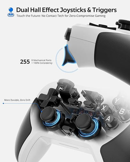 abxylute C5P Wireless Gaming Controller for PC/Switch/iOS/Android/PS3/PS4/Steam/MAC, 2.4 GHz Hall Effect Stick & Trigger Turbo-Remappable Back Buttons Rubberized Grip Console Layout Gamepad Vibration