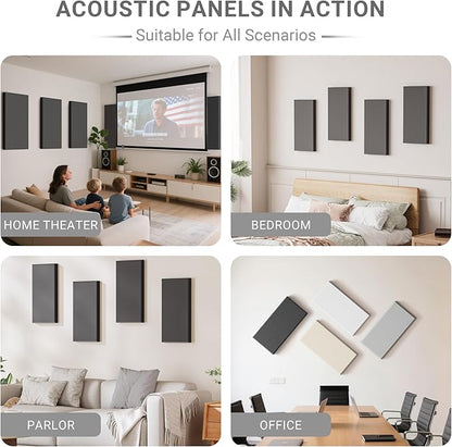 4 Pack High-Density Core with Fabric Cover Acoustic Panels – 24×12×2 In Self-Adhesive Soundproofing and Sound-Absorbing Wall Panels for Echo Reduction in Studio, Theater, or Recording (Midnight Black)