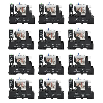 12 Pcs 8Amp Mini Relay Switch UL Listed DPDT with Test Button 24VDC 8Pin Socket Base with Indicator Light Relay Tester
