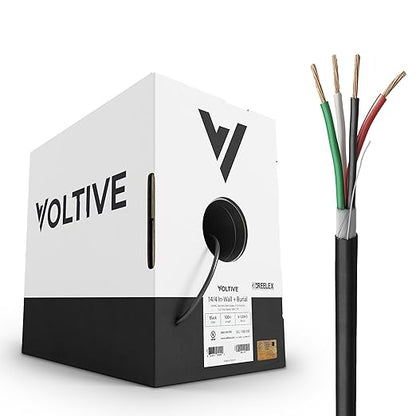 Voltive 14/4 Speaker Wire, in-Wall CL3 & Direct Burial, Black, 500ft - 14AWG, 4 Conductors, Stranded Oxygen-Free Copper, UL Listed - V-1209-5