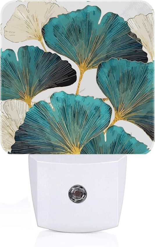 FSHVQKD Green Ginkgo Leaves Night Light,Plug Into Wall Decor for Stairway,Hallway,Kitchen,Dusk to Dawn Sensor Nightlights for Boys/Girls/Women/Men Room Gifts