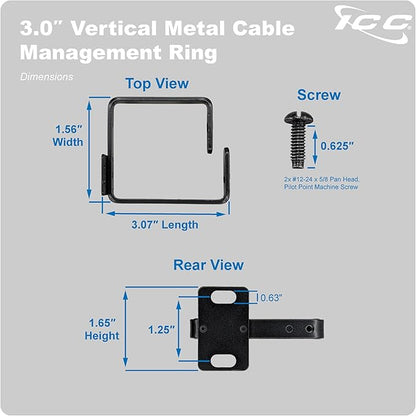 ICC 3” Metal Cable Management Ring, Vertical, Rack or Wall Mount, Pack of 10 – Cable Organizer for Network Racks and Wiring Systems