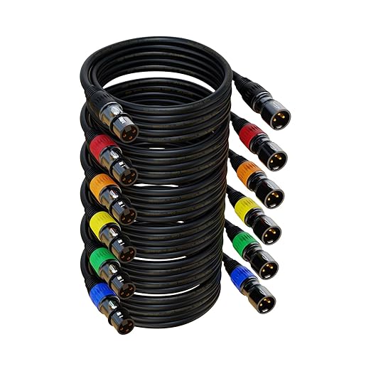 AuxLink XLR Cables 50ft 6Pack, Microphone Cable, Balanced XLR Male to Female Mic Cable Gold-Plated 3-Pins XLR Speaker Cables Compatible with Microphones, Stage Lighting, Speaker Systems and More