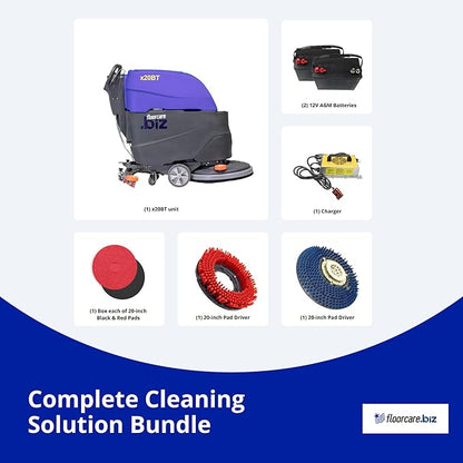 USA-CLEAN X20BT Traction Driven Auto Scrubber Machine Bundle - 20" Cleaning Path, Walk-Behind, Battery-Powered - Includes Pad Driver and Cleaning Pads