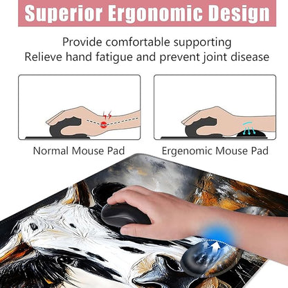 BFUKVOU Large Keyboard Mouse Pad Set, Extended Mouse Pad+Keyboard Wrist Rest Support, Memory Foam Ergonomic Easy Typing, 4Pcs (31.5×11.8 in) Desk Pad Set for Office Home,Cute Cow