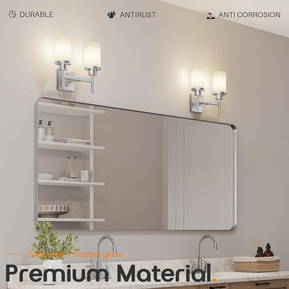 AONEON Bathroom Light Fixtures Brushed Nickel Vanity Lights with White Frosted Glass Shade, Double Wall Lamps for Mirror Kitchen Living Room Porch T001BR-L2
