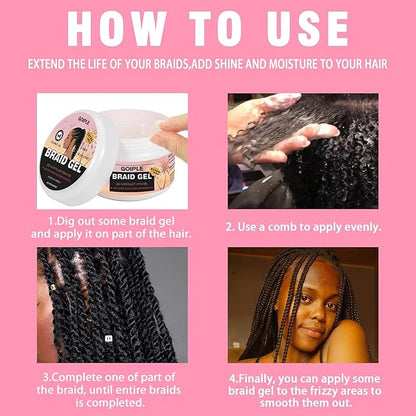 Braid Gel Good for Twist, Locs, Braids, Edge No Flake Extra Hold High Shine Braiding Gel & Edge Control, Loc Gel Long Lasting for Locks, Cornrows Smooths & Tames Frizz 8.8oz (Strawberry Flover) | Good for Twist, Locs, Braids, Edge, No Flake, High Shine