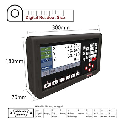 3 Axis DRO LCD Screen Metal Shell Digital Readout Display for Bridgeport Mill MIlling Machine Lathe Machine Tools (D80M-3V RPM Hall Sensor)