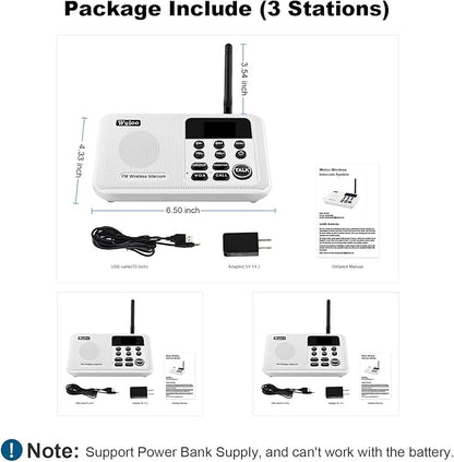 Wuloo Intercoms Wireless for Home 1 Mile Range 22 Channel 100 Digital Code Display Screen, Wireless Intercom System for Home House Business Office, Room to Room Intercom Communication(3Stations White)