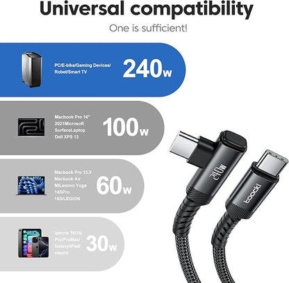 USB C Cable [2Pack, 10ft] 240W Fast Charging Type C Cord, Nylon Braided USB 2.0 Cable for iPhone 17 16 15 Pro Plus Pro Max Air, iPad Pro, Samsung Galaxy S24 S23, Switch, MacBook Pro, Pixel-Black