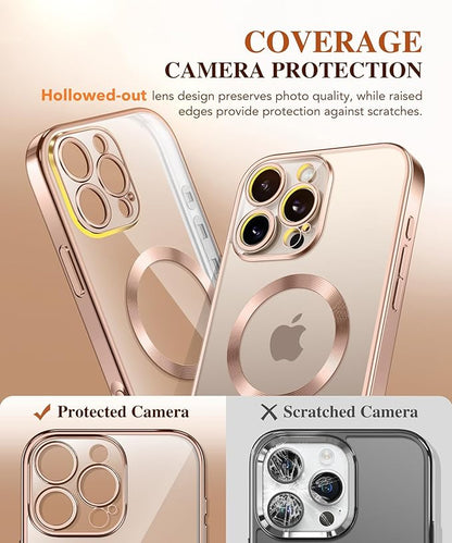 BERFY Magnetic for iPhone 16 Pro Case, Compatible with Magsafe, Built-in 9H Tempered Glass Screen Protector & Upgraded Camera Protection, Full-Body Plating Phone Case for 16 Pro 6.3", Desert Gold