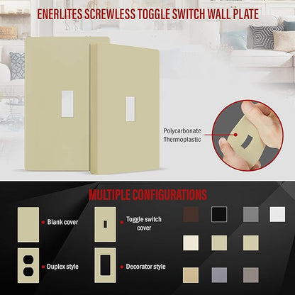 ENERLITES Screwless Toggle Switch Wall Plate, Child Safe Light Switch Cover, Standard Size 1-Gang 4.68" x 2.93", Unbreakable Polycarbonate Thermoplastic, UL Listed, SI8811-I, Glossy, Ivory
