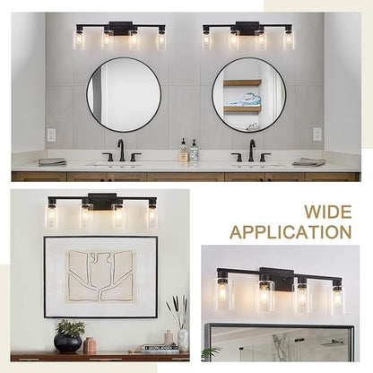 SOPEAS 4 Light Bathroom Vanity Light Fixtures, Black Farmhouse Bathroom Vanity Light with Clear Glass Shade, Bathroom Lighting Fixtures Over Mirror, Vanity Lights for Bathroom Mirror