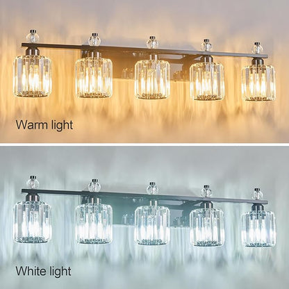 FDPBY Bathroom Vanity Lights 5-Light Plating Black Modern Crystal Vanity Light Fixtures Over Mirror Crystal Bathroom Vanity Lighting Fixtures