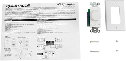 Rockville VOL70100 100 Watt 70V Wall Volume Control Zone Controller, White, 11-Step Rotary Dial, Euro-Block Terminal, Dust-Protected Circuit, for Commercial and Home Audio