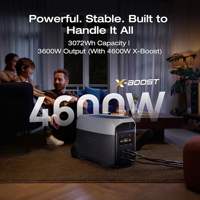 EF ECOFLOW DELTA 3 Ultra Portable Power Station with 400W Solar Panel, 3072Wh LiFePO4 Battery, 3600W (Surge 7200W) Output, Solar Generator for Home Use, Camping Accessories, Emergencies & RV Backup
