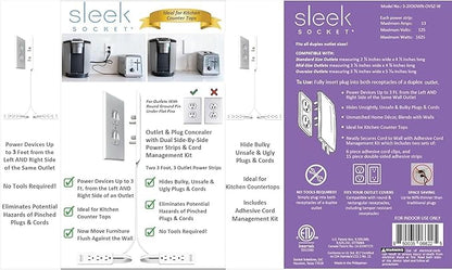 Sleek Socket Original & Patented Ultra-Thin Outlet Concealer with Cord Concealer Kit, Flat Extension Cord with Multi Outlets Power Strip, Ideal for Home Improvement, Hide Bulky and Messy Cords