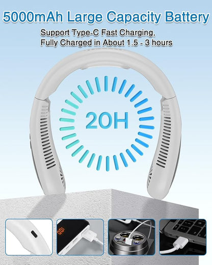 GAITIR Neck Air Conditioner, Portable Neck Fan with Cooling Plate 360°Cooling Airflow, 5000mah Rechargeable USB Fan Hands Free Bladeless Wearable Foldable Mini Fan for Men Women Home Office Outdoor