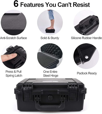 Lykus HC-3810 Waterproof Hard Case with Customizable Foam Insert, Interior Size 14.96x11.02x5.3 in, Suitable for camera,lens,drone,mic,flashlight,telescope,action cam,electronics,tools,and more