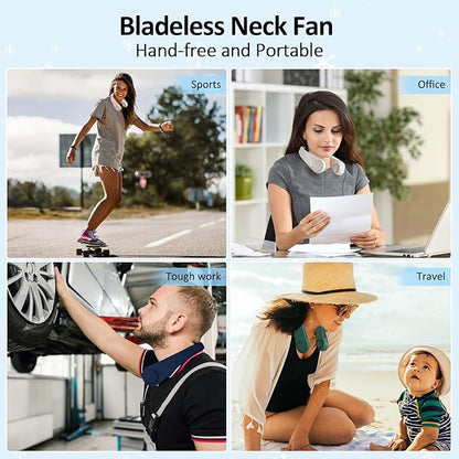 BIRDDIE Portable Bladeless Hanging Neck Fans with Screen Display and 5 Speeds Levels, USB Rechargeable, 360° Cooling Wearable Personal Fan for Work Travel Sport Outdoor (Pink)