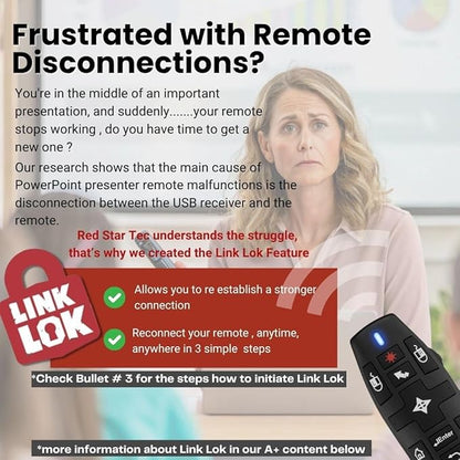 PR-820 Wireless Presentation Clicker with Laser Pointer, PowerPoint Clicker with Air Mouse, Remote for Slideshows, Google Slides, Keynote & Smartboards, Mac/PC Compatible