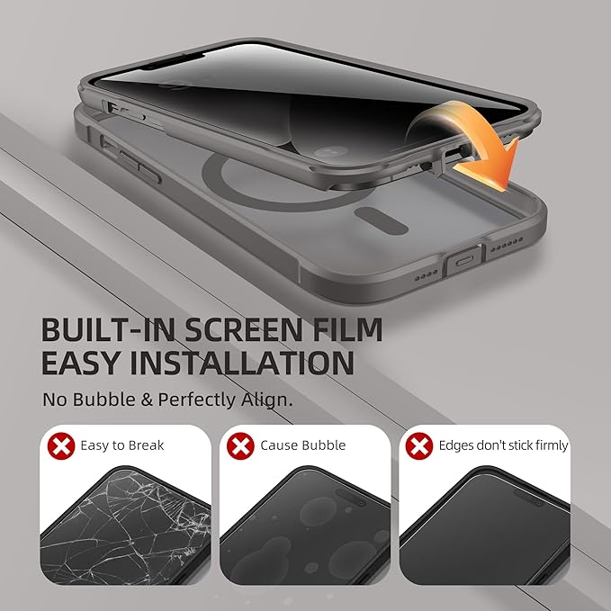 BERFY Magnetic for iPhone 13 Pro Max Case, Compatible with MagSafe, Built-in Privacy Screen Protector and Upgraded Camera Protection, Anti-Spy Full Body Shockproof Phone Case for 13 Pro Max 6.7", Grey