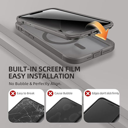 BERFY Magnetic for iPhone 13 Pro Max Case, Compatible with MagSafe, Built-in Privacy Screen Protector and Upgraded Camera Protection, Anti-Spy Full Body Shockproof Phone Case for 13 Pro Max 6.7", Grey