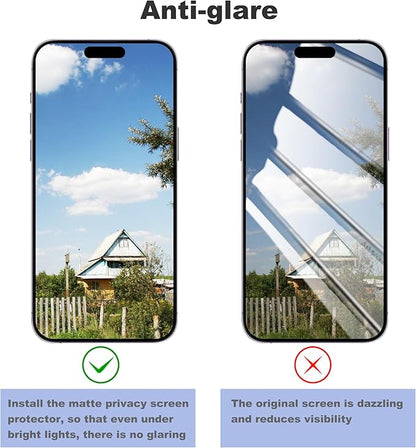 Matte Privacy Screen Protector for iPhone 14Pro and iPhone 15 and iPhone 16 Screen Protector Anti-Glare, Anti-Spy Tempered Glass Film, Smooth and Responsive Touch Anti-Scratch Glass