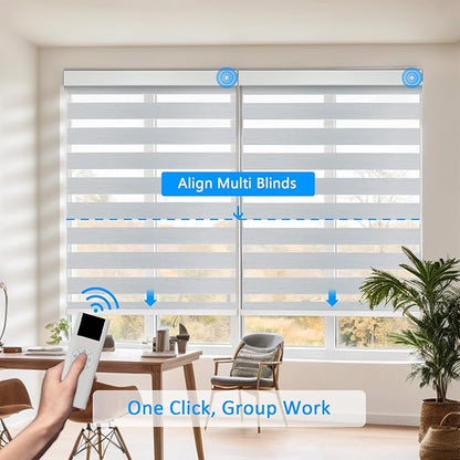 COOLWINDS Motorized Zebra Blinds for Windows Cordless Electric Curtains with Remote Control Blackout Shades Custom Smart Blinds Compatible with Alexa Google Home(95% Blackout Grey,W46 X 72in)