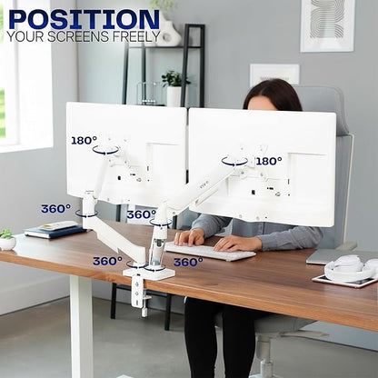 VIVO Dual Monitor up to 32 inches and 19.8 lbs per Screen, Mechanical Arm Desk Mount, Articulating Counterbalance, VESA Stand, Classic, White STAND-V002OW