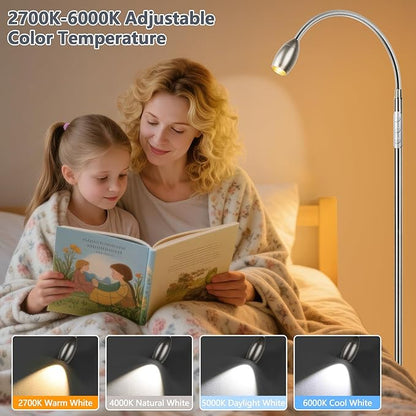 Reading Floor Lamp, 72" Tall LED Lamp with Flexible Gooseneck, Dimmable Zoomable Spotlight, Adjustable Color Beam Standing Lamp, Touch & Remote Control, Task Craft Bedroom Living Room (Brushed Nickel)