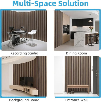 Art3d 2-Pack Acoustic Wood Slat Wall Panel with Roll-Flat Design - 95.3 x 23.8 Inch Sound Absorbing Panels for Living Room Columns Corridor Curved Wall Decor, Walnut