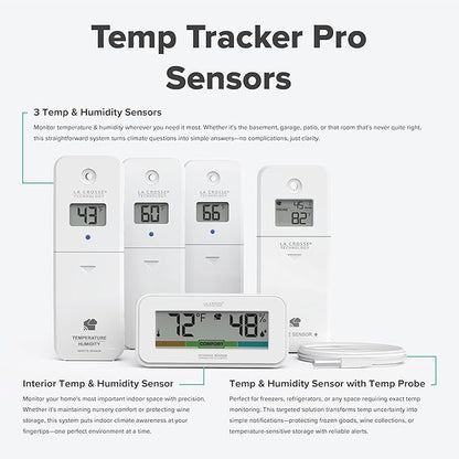Temp Tracker Pro Wi-Fi Alert System: Bridge Gateway, 3 in/Out Temp. and Humidity, a Temperature Probe with Ambient Temp. and Humidity, Interior Temp. and Humidity Display with Comfort Meter