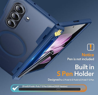 Oneagle Magnetic for Samsung Galaxy Z Fold 7 Case Built in Screen Protector Translucent [Fit for MagSafe] [S Pen Holder Slot] [Hinge Protection] MIL-Grade Shockproof Matte Case for Galaxy Z Fold 7