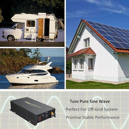 WZRELB 4000W 24VDC 120VAC Pure Sine Wave Power Inverter, 2 AC Outlets, Wired Remote Control, RV