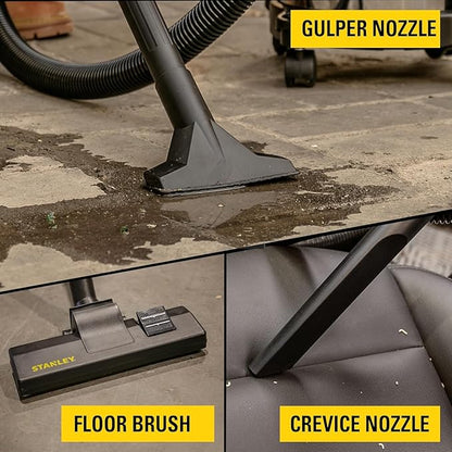 STANLEY Wet Dry Vacuum 5 Gallon with 4 HP Powerful Motor Suction,Stainless Steel Shop Vacuum Portable Wet Dry Vac for Jobsite, Workshop, Garage, Basement SL18130