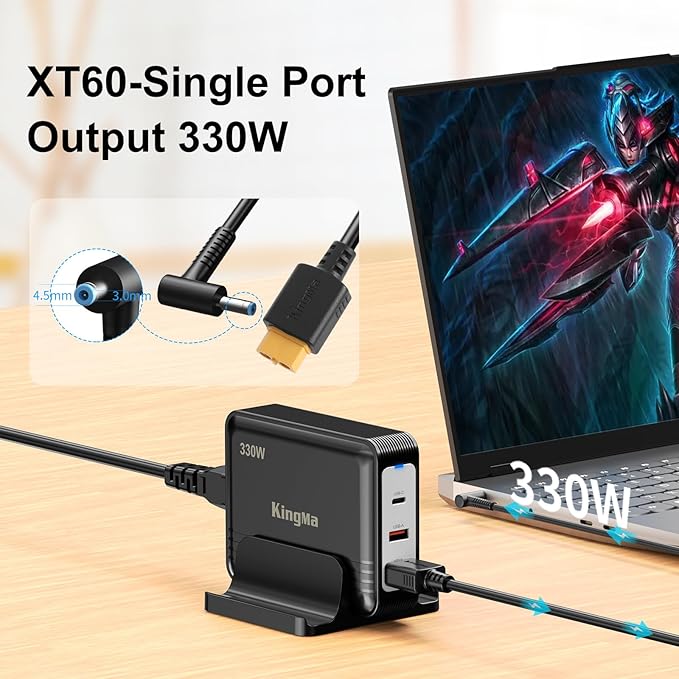 330W HP OMEN Gaming Laptop Charger for HP OMEN 15/16/17,Pavilion Gaming Laptop 16/15 3-Port PD 3.0 (20V/16.5A) GaN Fast Charging Station with 45-30mm Cable for Professional Engineering Laptops