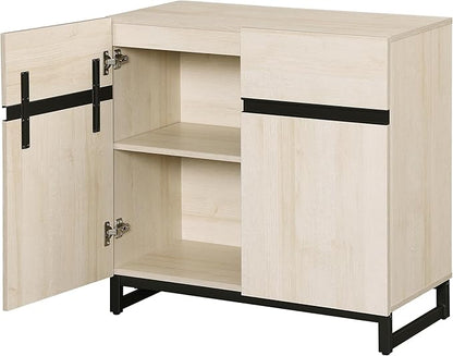 Wampat Modern TV Stand for 40 inch TVs, Entertainment Center Console with Adjustable Shelves and Metal Base for Living Room, Bedroom, Light Oak