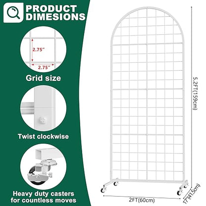 Asee'm Grid Wall Panels Display Stand 2' x 5.2' FT White Movable Wire Grid Wall Display Rack Heavy Floorstanding Detachable Girdwall Panel with T-Base for Craft Show Rack, Retail Displays 1PCS