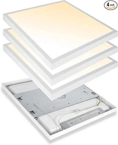 Mcacggo 2x2 FT LED Flat Panel Light Surface Mount Dimmable & 3000K/4000K/5000K in one - 40W 24x24 inch Backlit Flush Mount Ceiling Fixture, Bright 4400LM, 100-277V, ETL Listed, 4-Pack