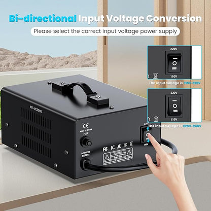 6000W Voltage Converter Transformer(110V to 220V or 220V to 110V) Step Up/Down Converter 110/120 Volt - 220/240 Volt w/US Power Cord,Circuit Breaker Protection, LCD Screen Display