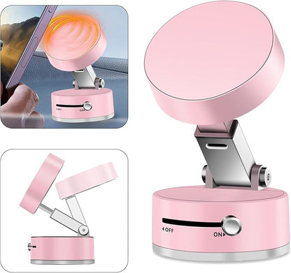 Foldable Vacuum Magnetic Suction Phone Holder,Retractable Magnetic Car Holder,Hands-Free Portable Multifunctional Vacuum Suction Phone Mount for Car, Mirror, Gym, Kitchen (Pink)